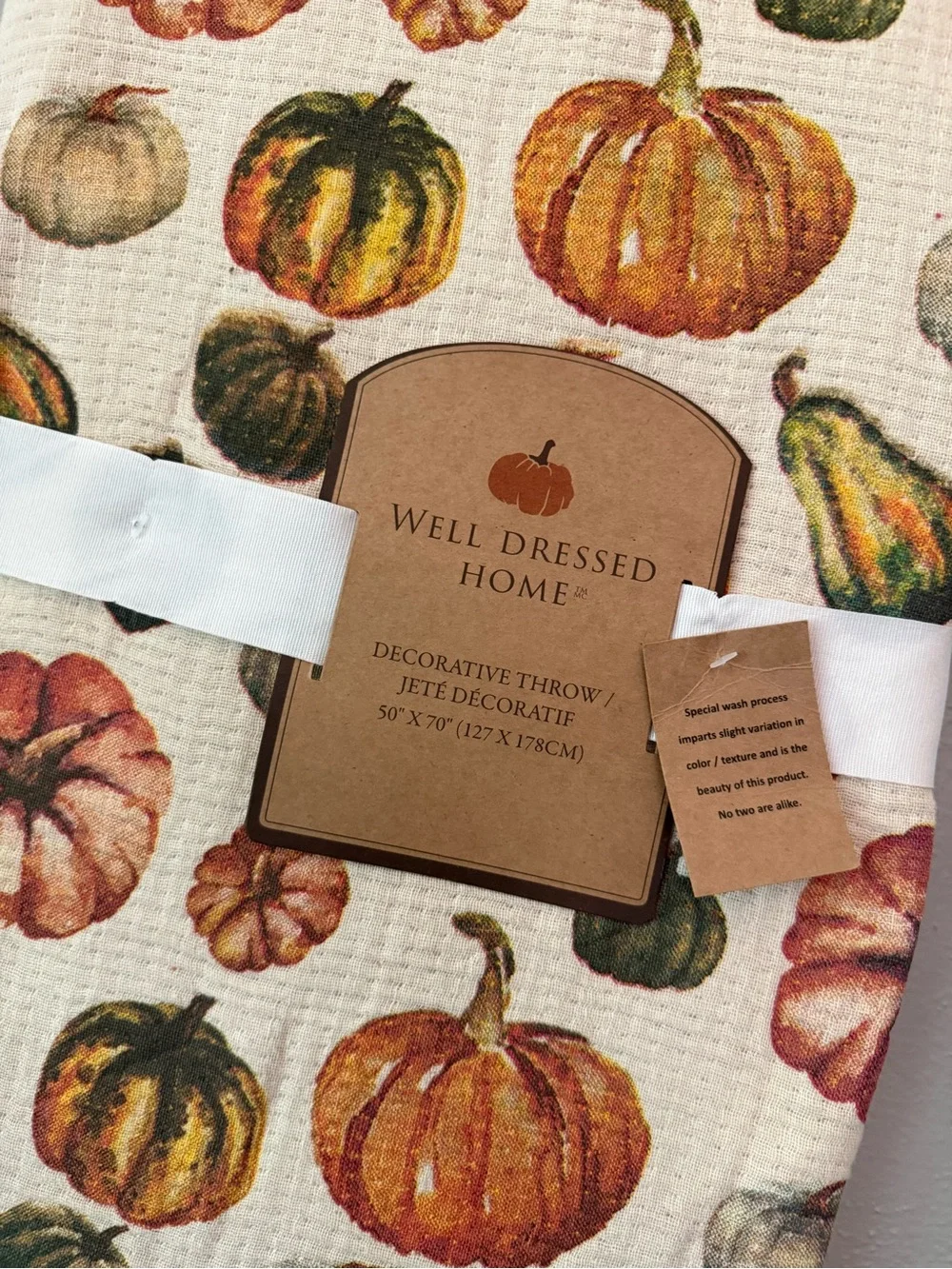 Well Dressed Home Autumn Pumpkin Throw Blanket - Orange & Green